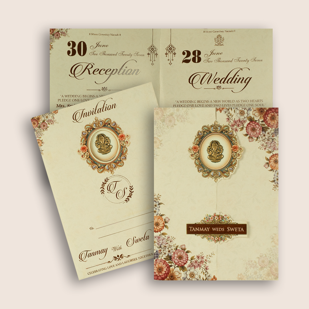Cream Floral Door Style Marriage Card - KSH73460