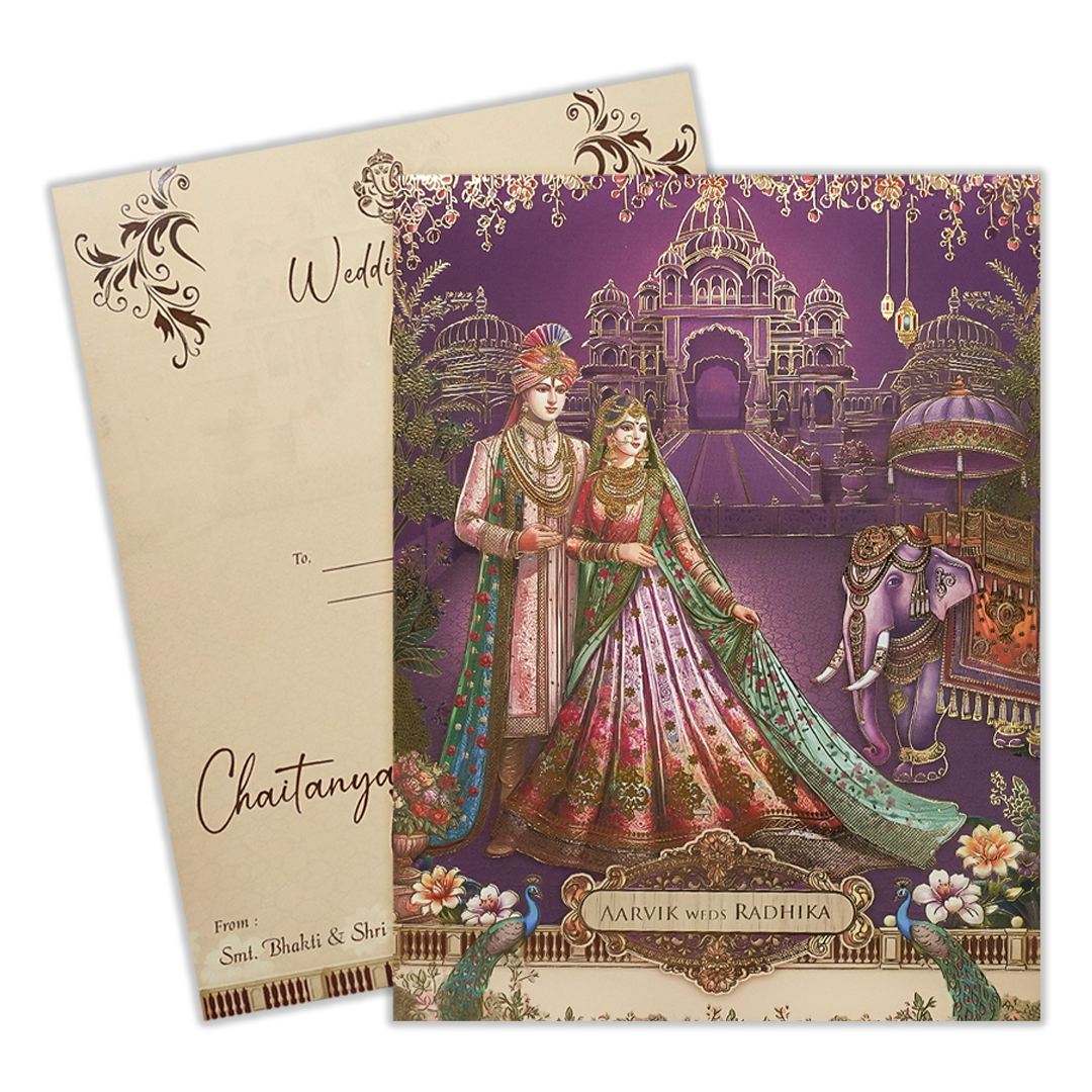 Purple Palace Padded Wedding Card-KSH73130