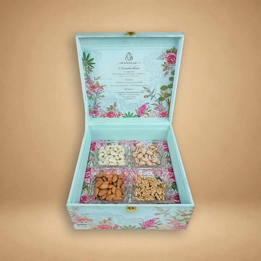 Blue Pink Floral Luxury Invitation Box-KNLW202531