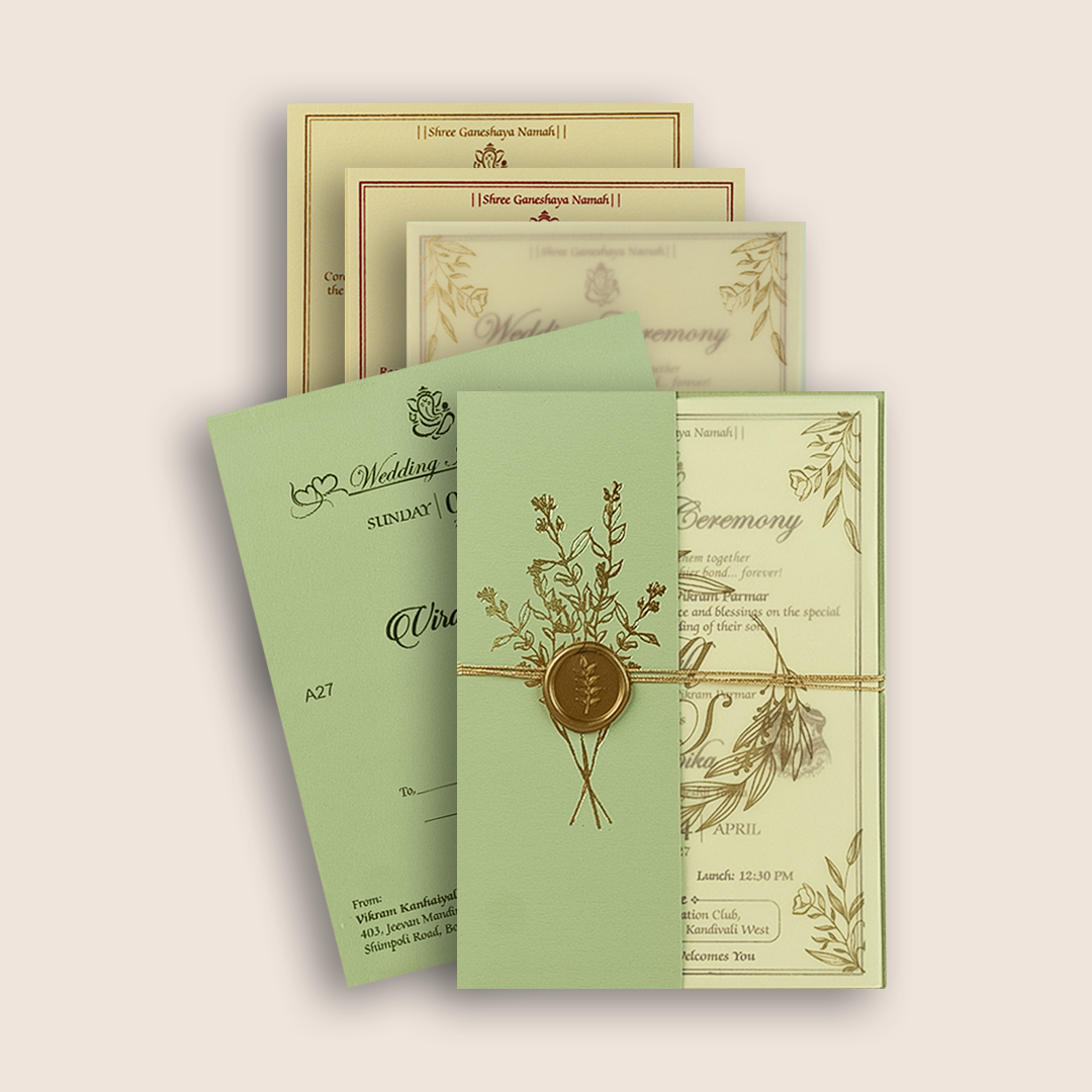 Pista Green Floral Wedding Invitation - KMARA270