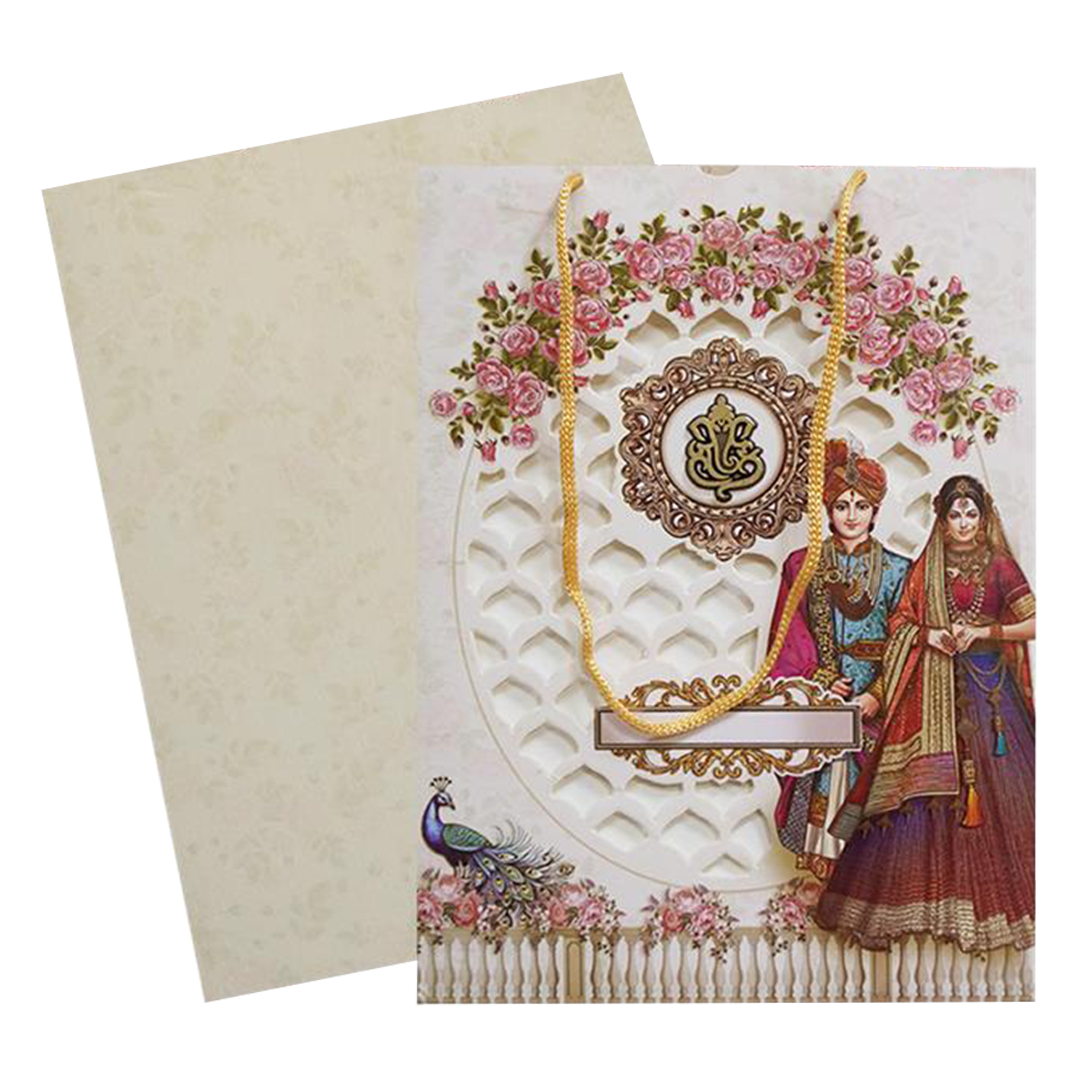 Cream Floral Laser-cut Wedding Card - KSH73220