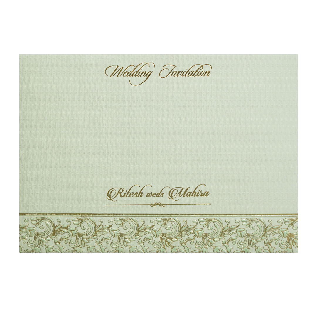 Green Gold Padded Floral Laser Cut Wedding Card - KMMWD1120