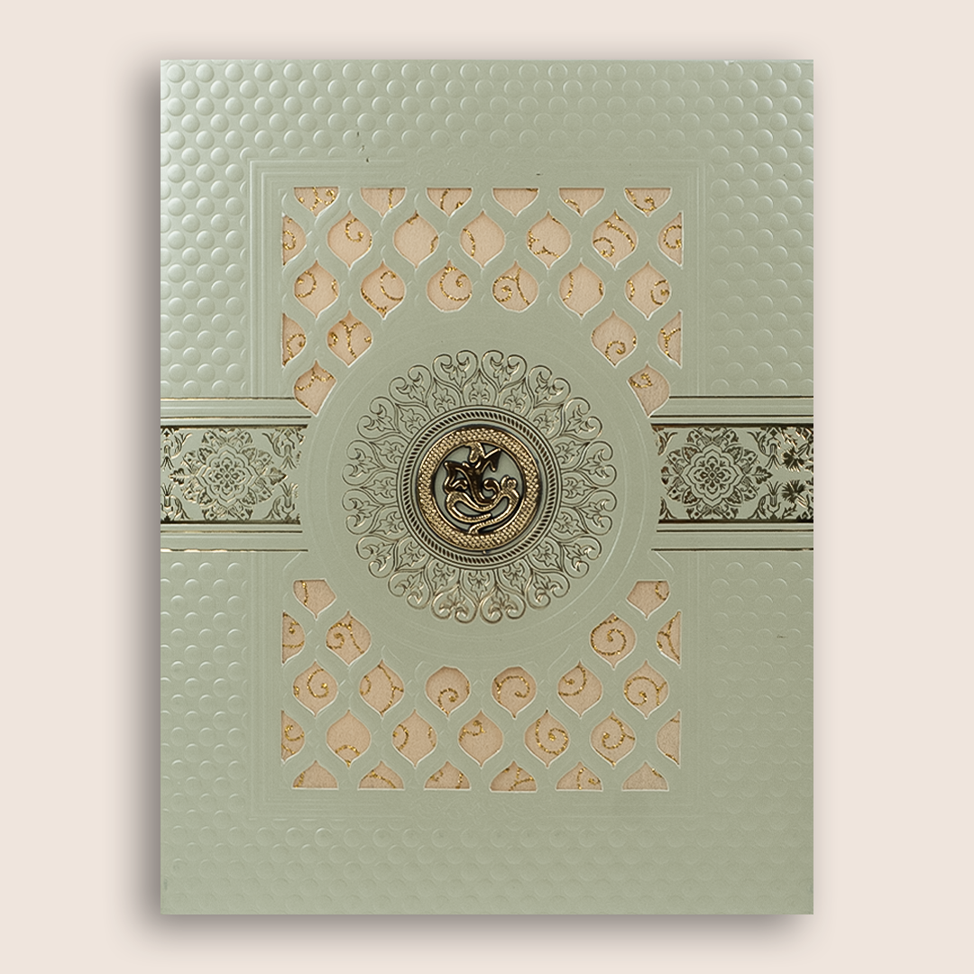 Green Laser Cut Floral Wedding Card - KNL1305G