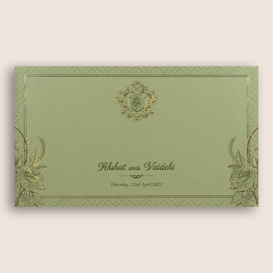 Pista Green Embossed Floral Marriage Card - KPR07530