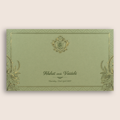 Pista Green Embossed Floral Marriage Card - KPR07530
