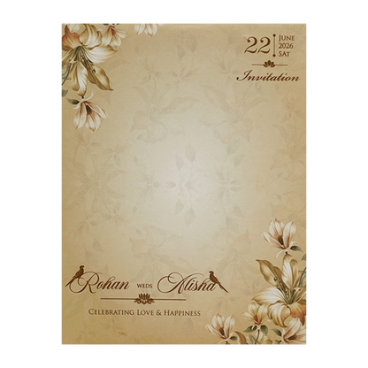 Beige Cream Floral Laser Cut Wedding Card - KFR16200
