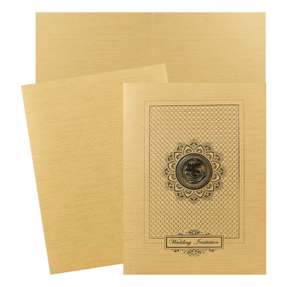 Gold Ganesha Lotus Embossed Wedding Card-KNRM7085G