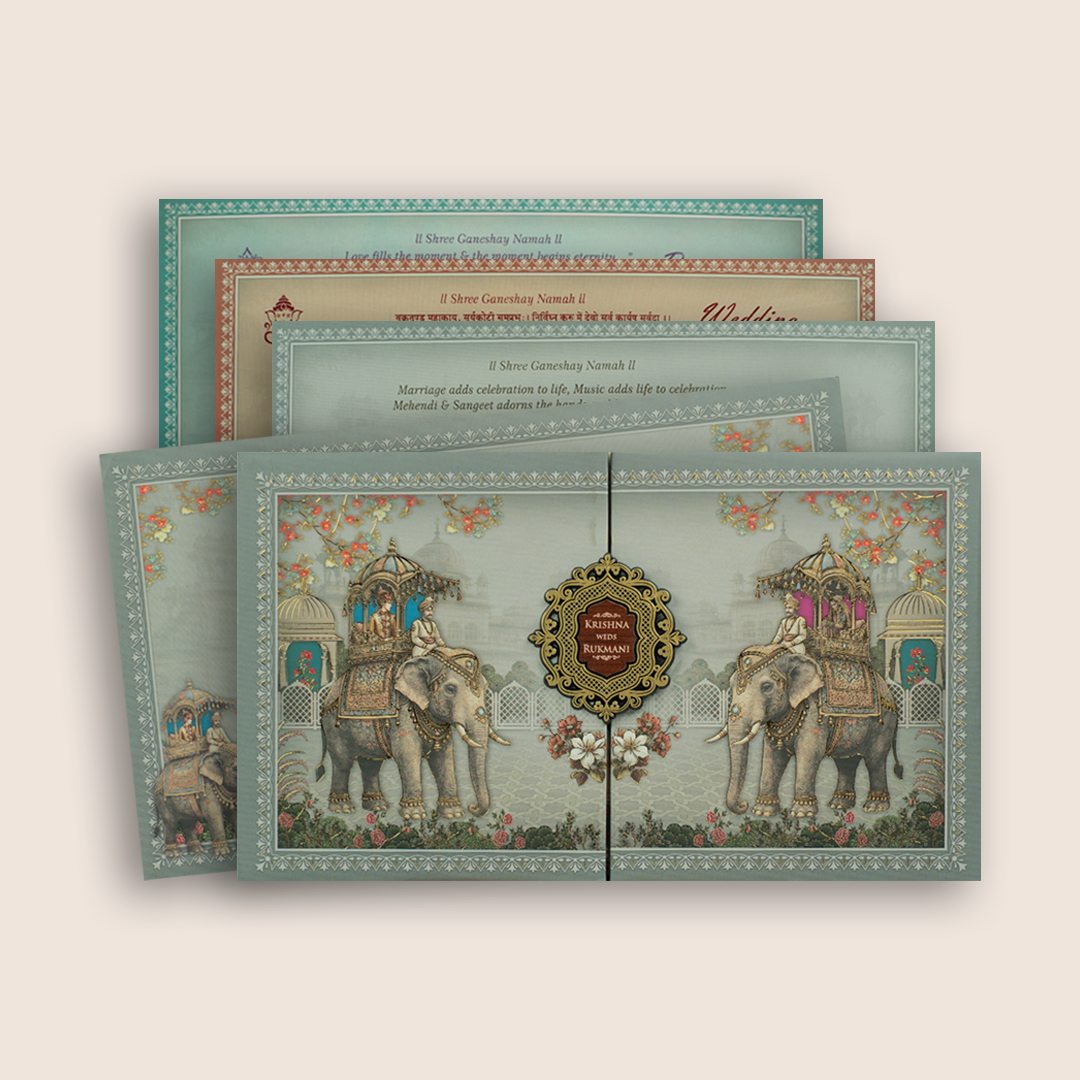 Grey Royal Baraat Padded Door Style Wedding Invitation - KJTS1920
