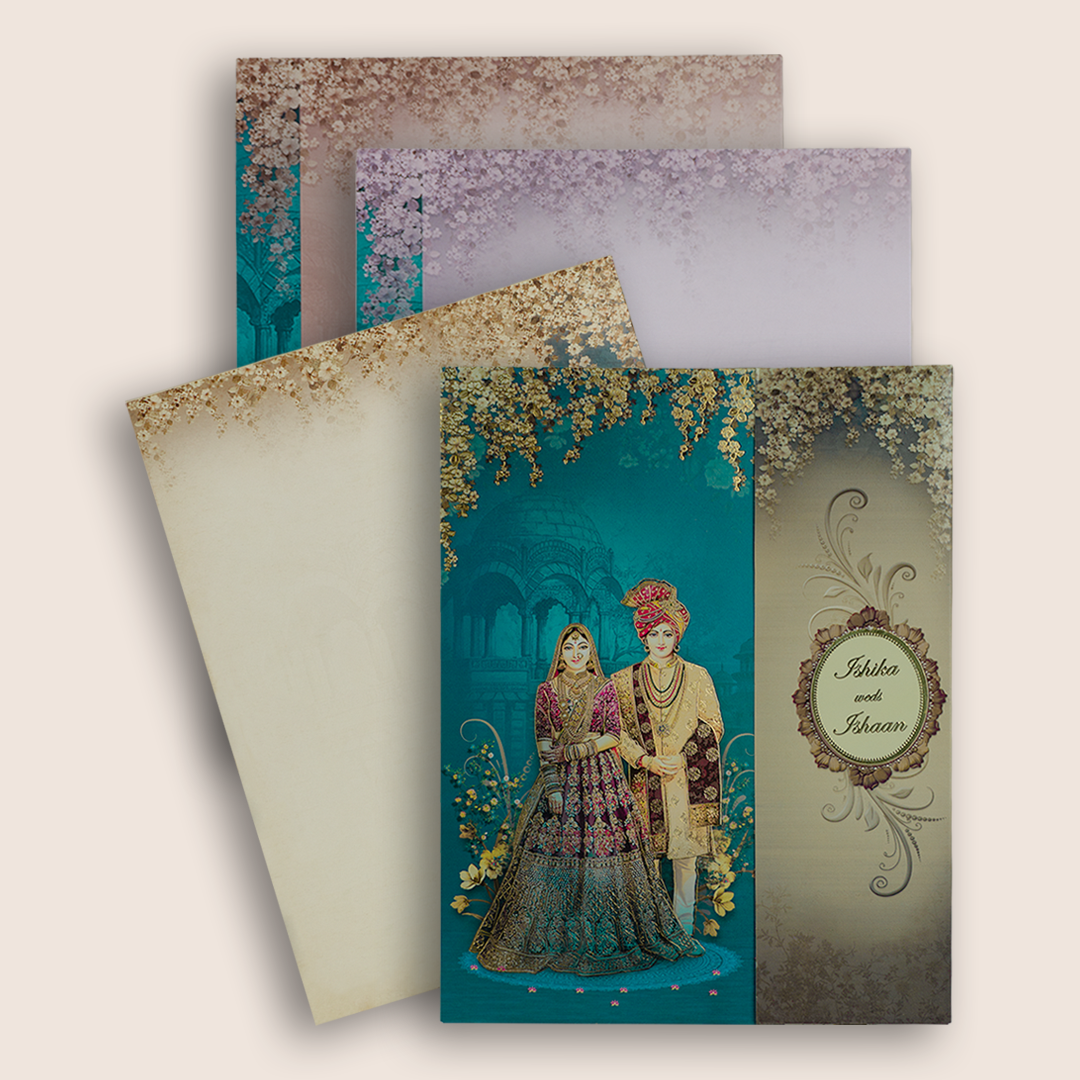 Blue Royal Bride Groom Door Style Wedding Card - KAA05090