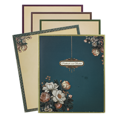 Blue Padded Floral Wedding Card-KAK01640
