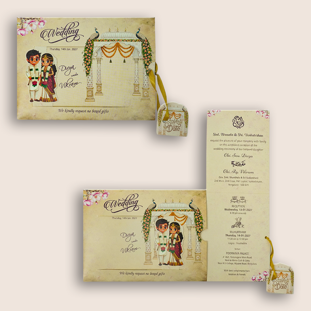 Cream Bride groom Wedding Card-KNKRL122