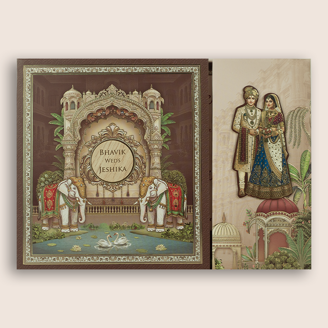 Pink Bride Groom Door Style Padded Wedding Card - KSH18880