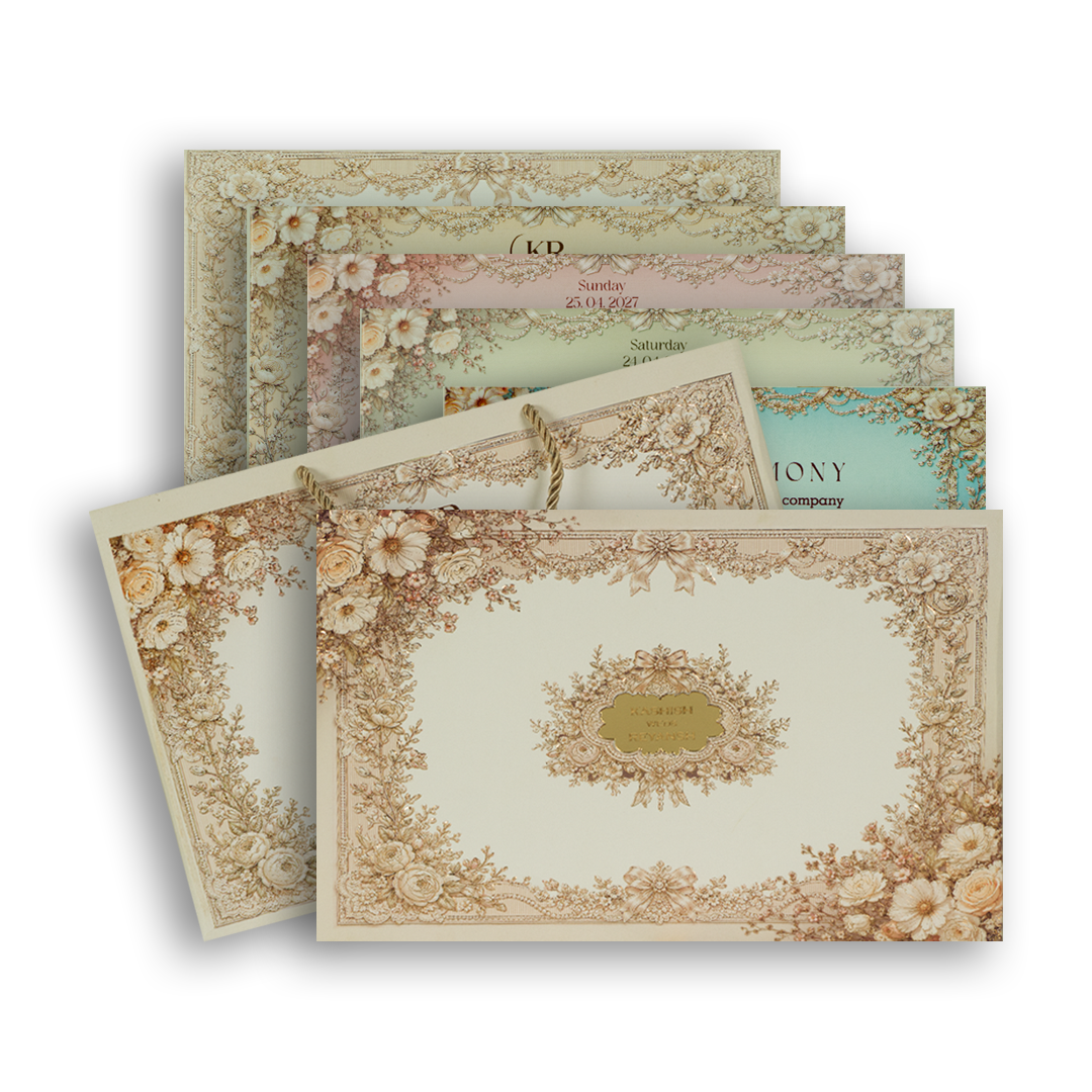 White Embossed Floral Frame Luxury Invitation Box - KSI33250