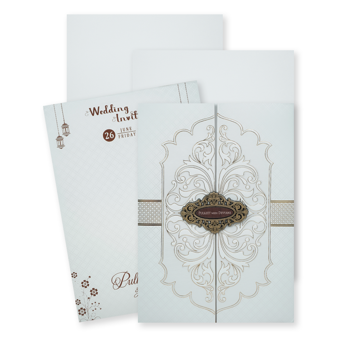 White Gold Elegant Padded Wedding Card-KJTS1719