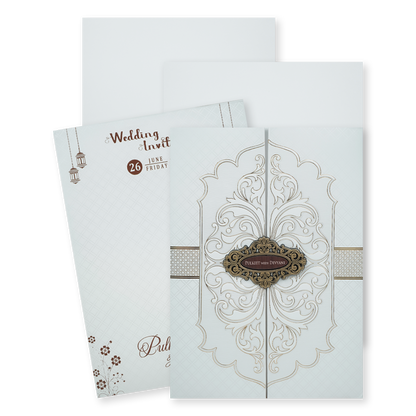 White Gold Elegant Padded Wedding Card-KJTS1719