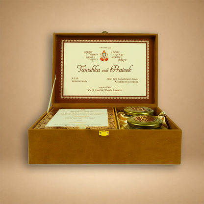 Brown Velvet Floral Luxury Wedding Invitation Box- KSBMD010