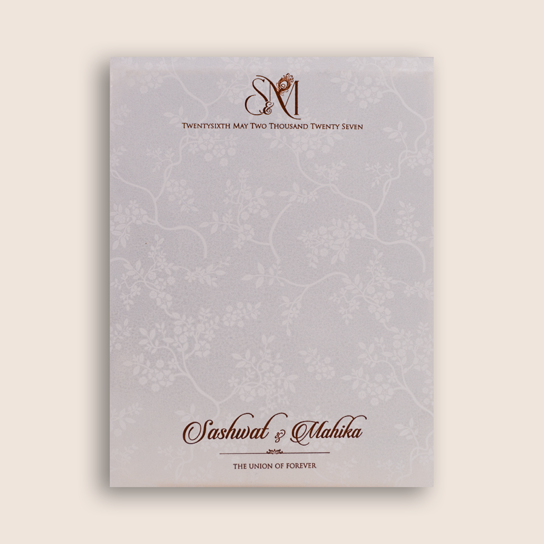 Light Ivory Floral Padded Wedding Invitation Card - KRE29120