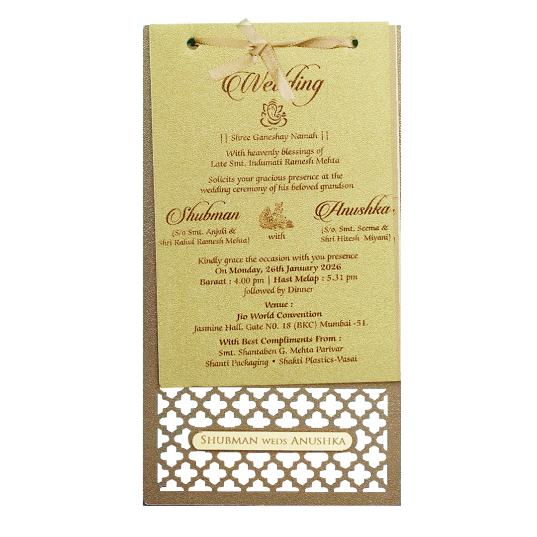Gold MDF Laser Cutout Wedding Invitation Card - KRB07140