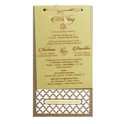 Gold MDF Laser Cutout Wedding Invitation Card - KRB07140