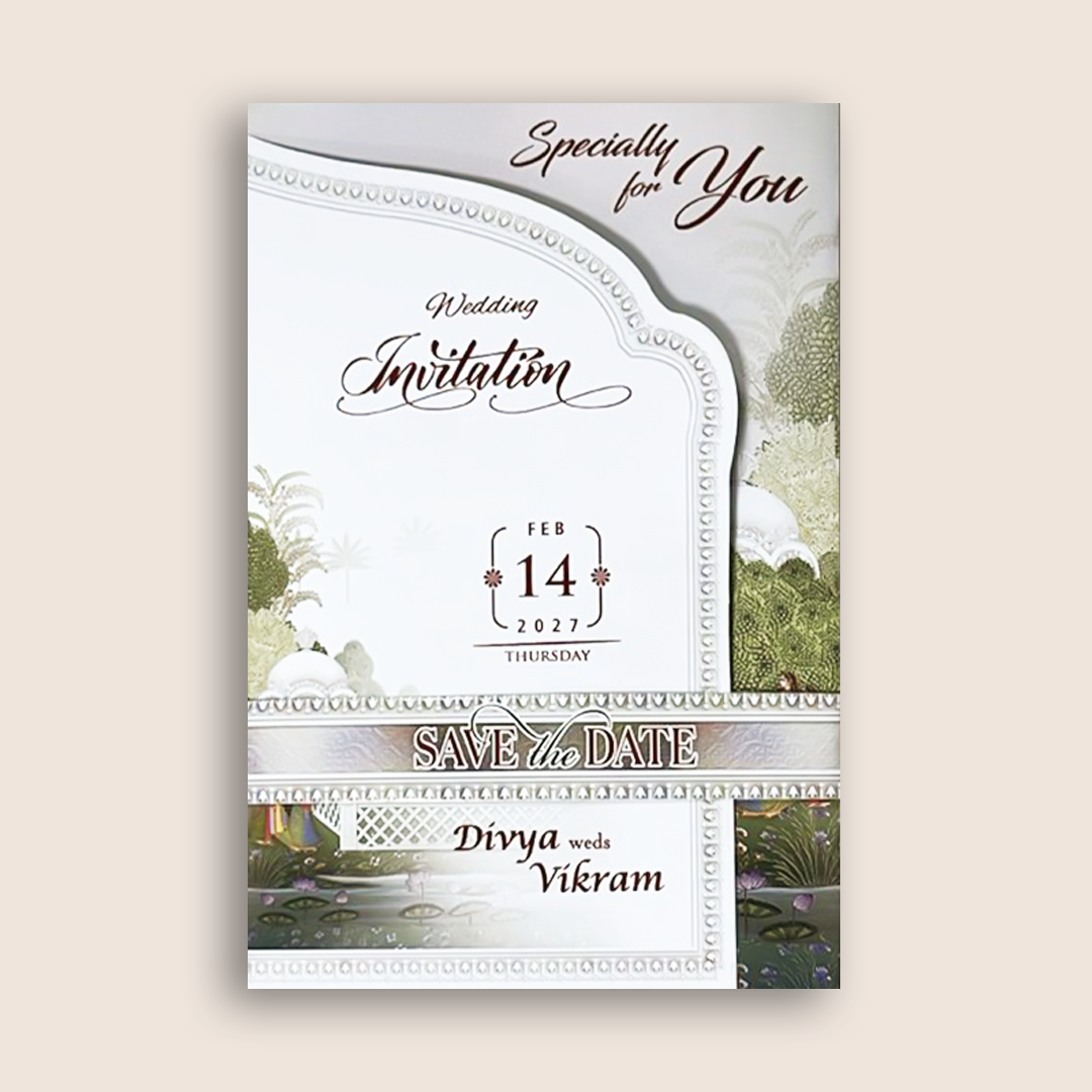 White Bride Groom Folded Wedding Card - KNTH9614W