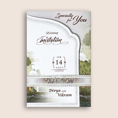 White Bride Groom Folded Wedding Card - KNTH9614W