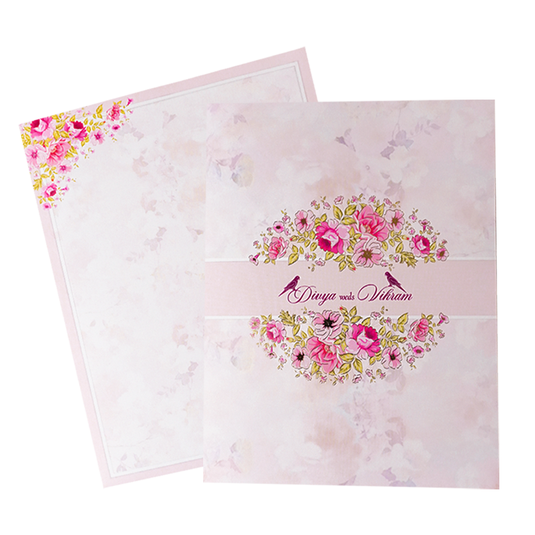 Classic Pink Floral Wedding Card-KNKJ1149