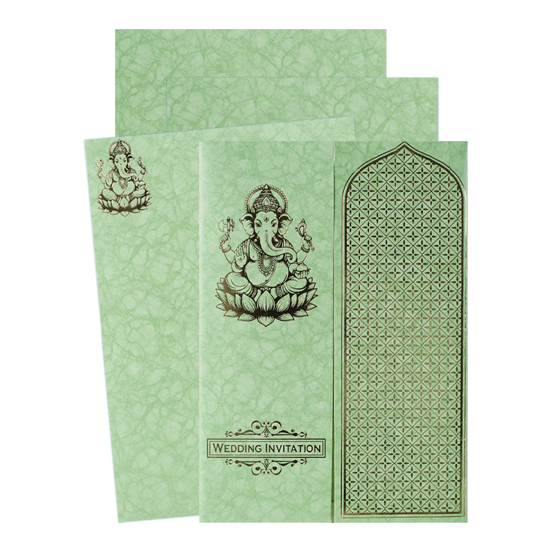 Green Ganesha Wedding Card-KNKR050N