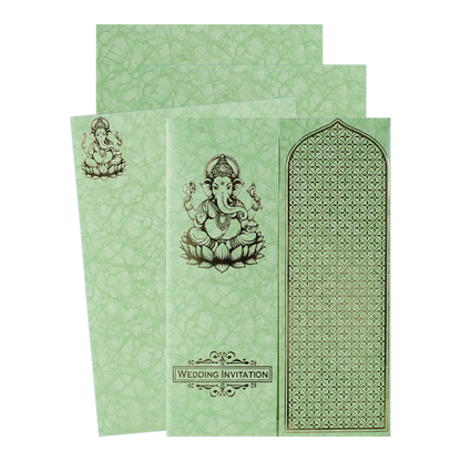 Green Ganesha Wedding Card-KNKR050N