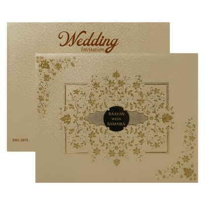 Gold Floral Padded Wedding Card-KSSC2075
