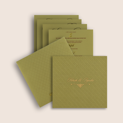 Olive Green Embossed Lattice Padded Wedding Card - KPR020110