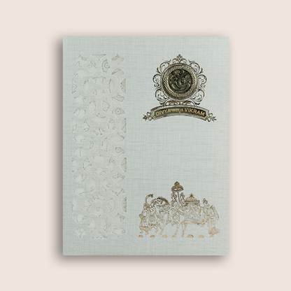 Grey Laser Cut Baraat Wedding Card - KNK9404G