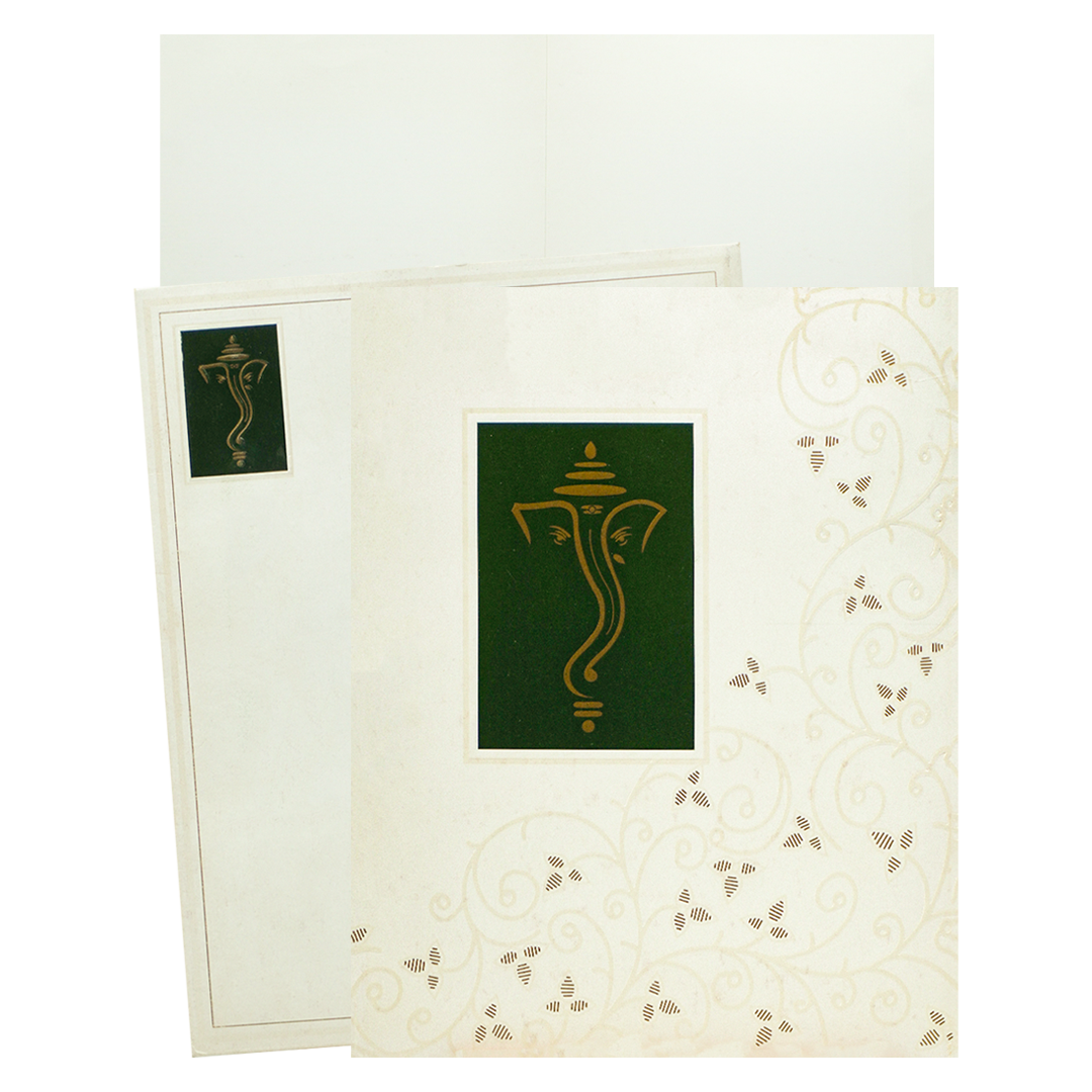 White Ganesha Floral Wedding Card - KNNJ1203