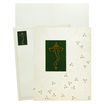 White Ganesha Floral Wedding Card - KNNJ1203
