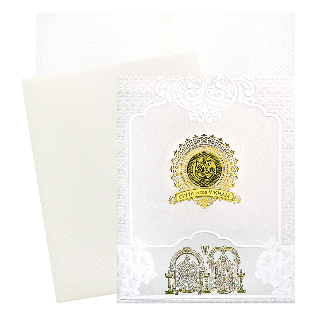 White Balaji Padmavathi Wedding Card-KNJS2090