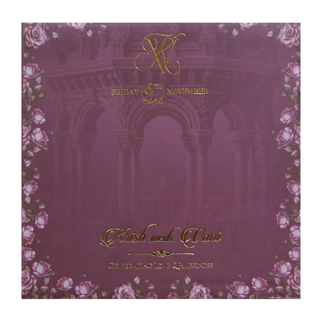 Purple Palace Rose Padded Couple Wedding Card - KVN07660