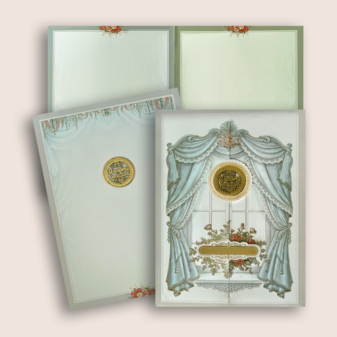 Grey Royal Window Door Style Wedding Card - KNAR2408
