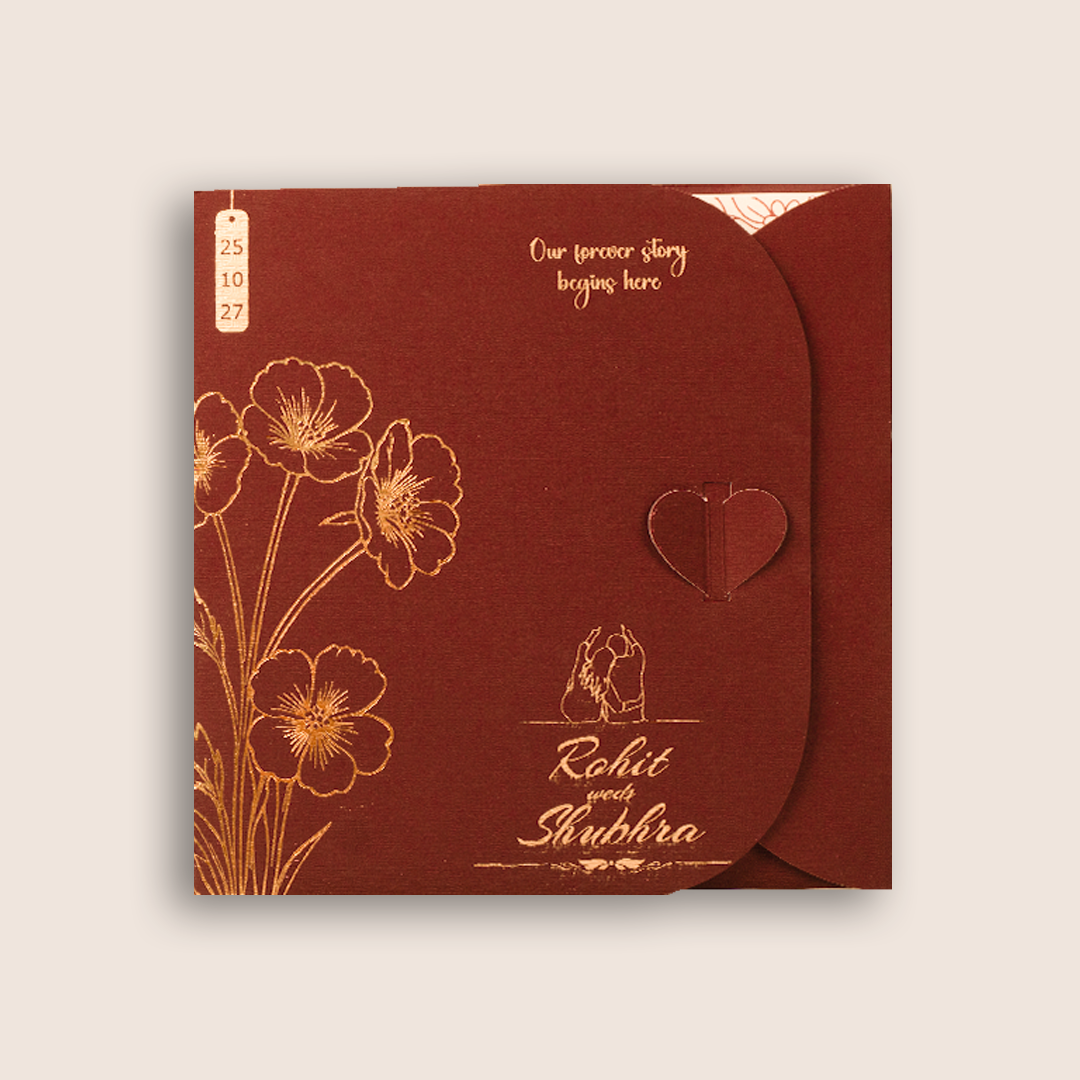 Maroon Floral Door Style Invitation Card - KJP25180