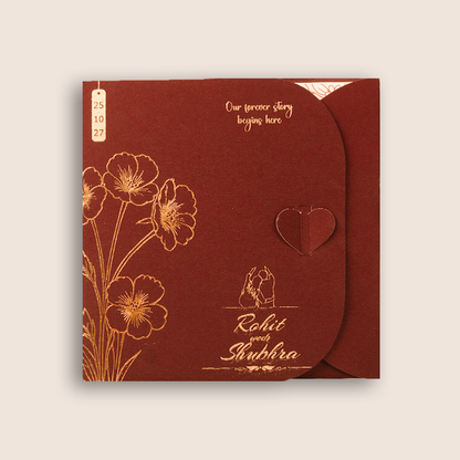 Maroon Floral Door Style Invitation Card - KJP25180