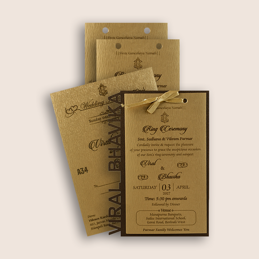 Brown Floral MDF Laser Cut Wedding Card - KMARA340