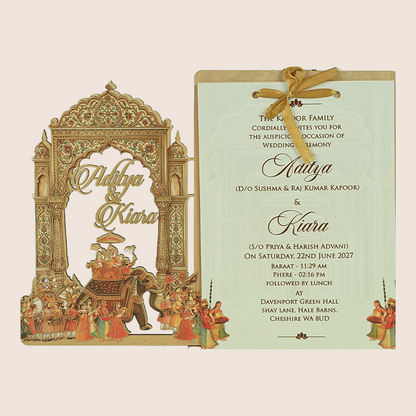 Sandal Royal Baraat MDF Laser Cut Wedding Card - KFR17070