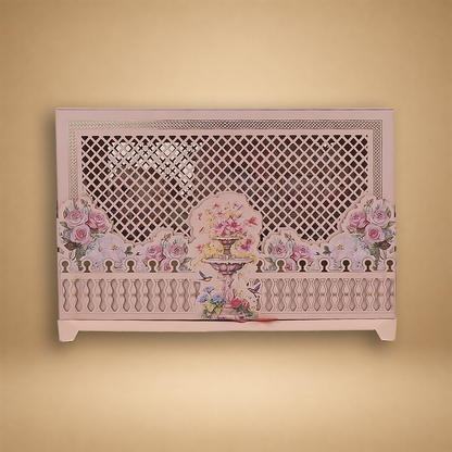 Peach Premium Floral Laser-Cut Luxury Invitation Box - KNLW20245