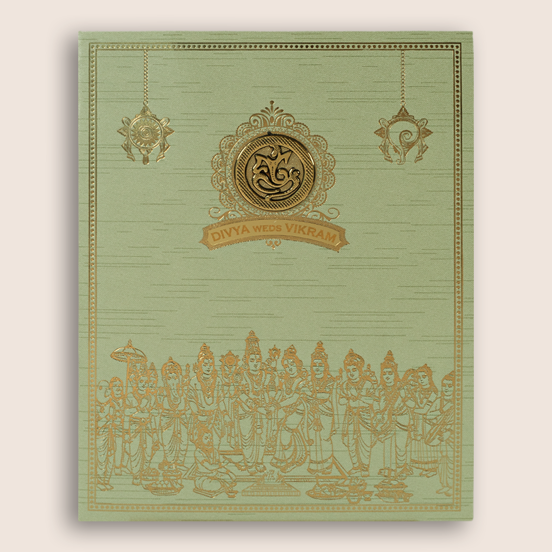 Green Lord Srinivasa Kalyanam Wedding Card - KNKR5039N