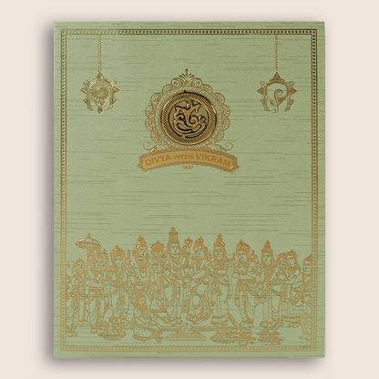 Green Lord Srinivasa Kalyanam Wedding Card - KNKR5039N