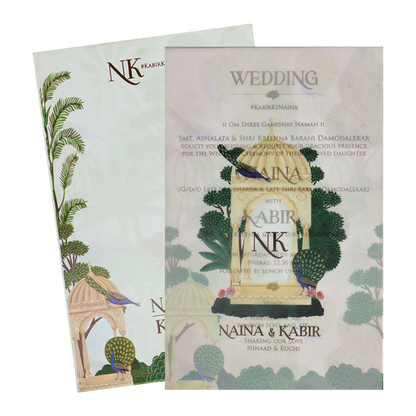 White Peacock Gazebo Wedding Card-KSH71030