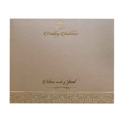 Beige Gold Padded Royal Elephant Embossed Wedding Card - KMMWD1108