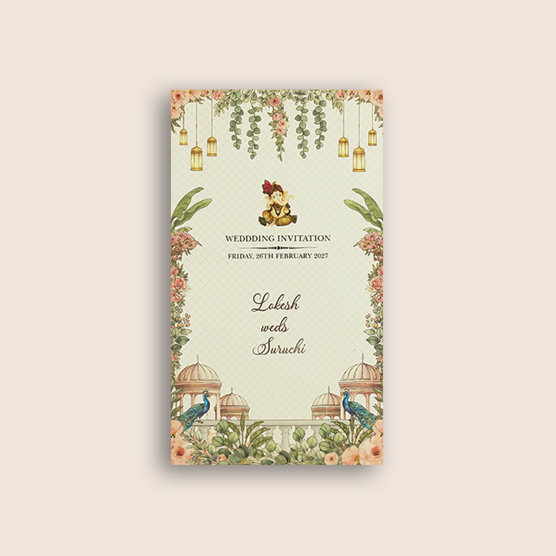 White MDF Lord Radha Krishna Laser Cut Wedding Invitation - KNLW202577