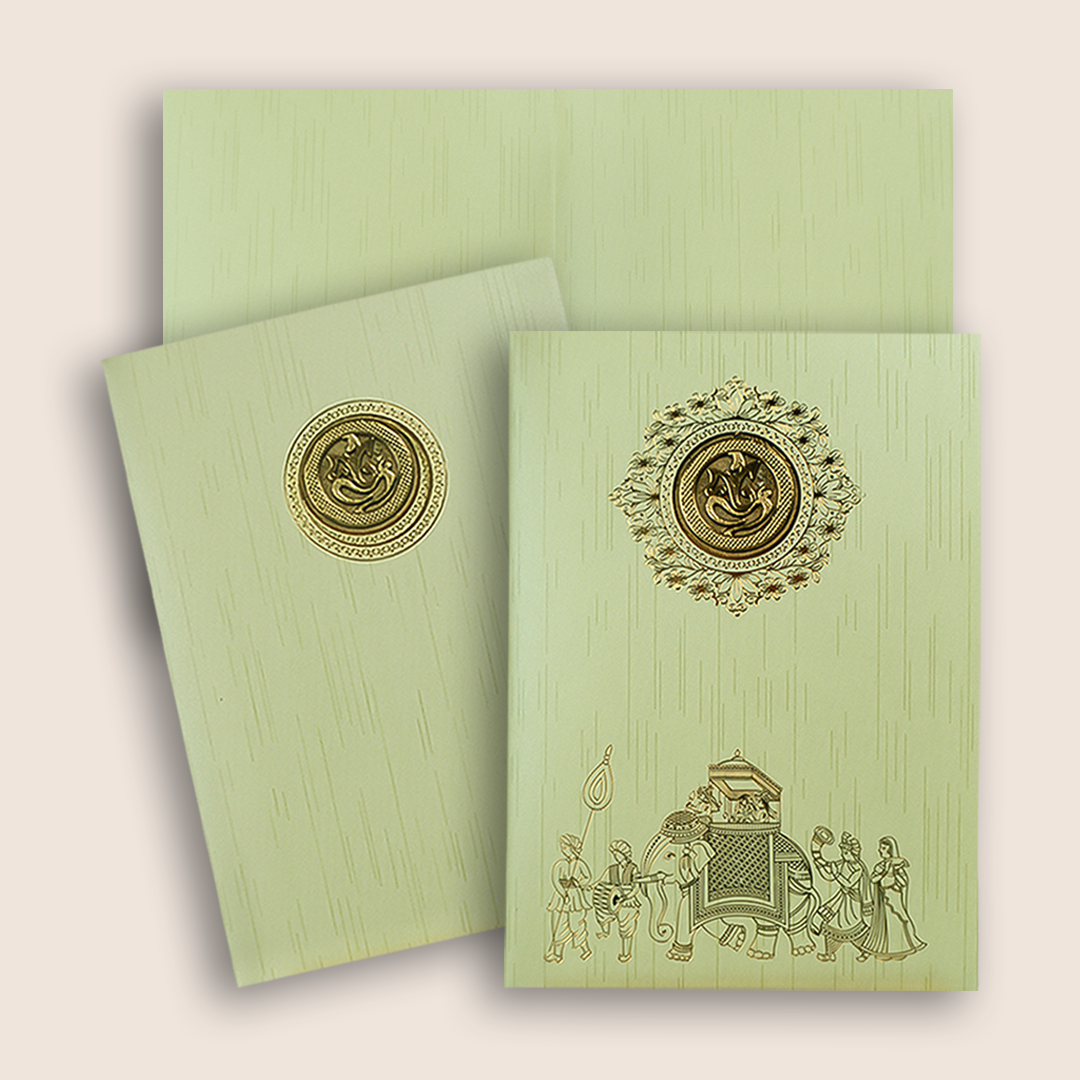 Pista Green Shiny Ganesha Wedding Card-KNKR039G