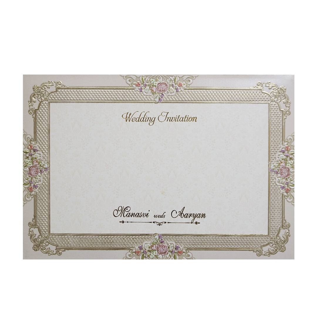 Cream Gold Floral Padded Wedding Card- KMMWD1144