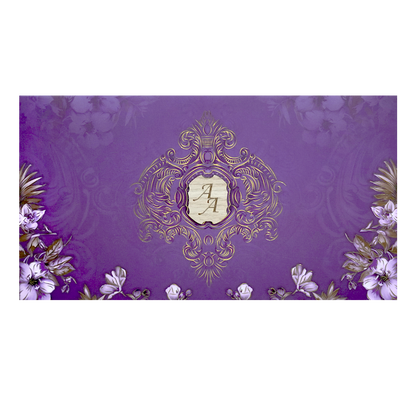 Purple Gold Monogram Floral Padded Wedding Card - KVN07450