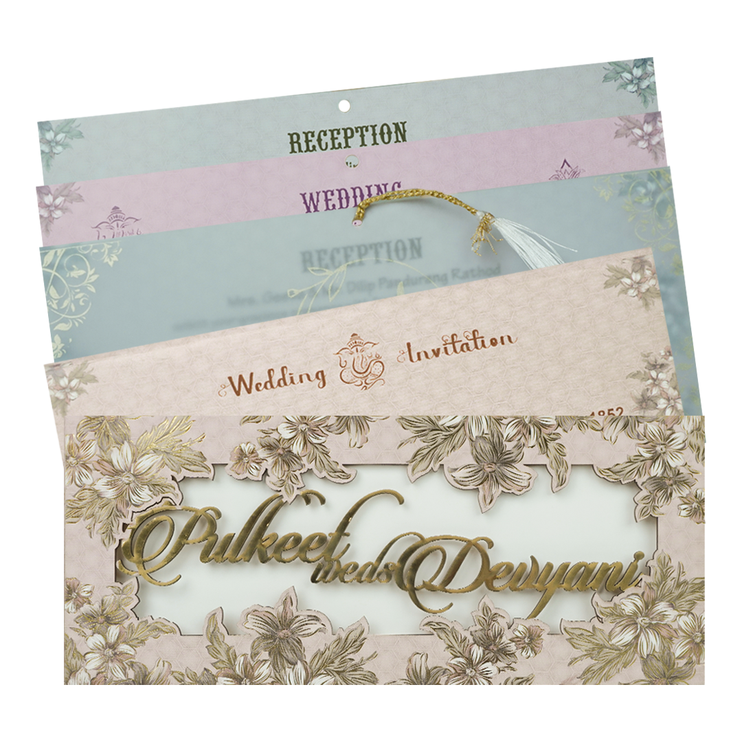 Pastel Pink Floral Laser Cut Wedding Invitation Card - KJTS1852